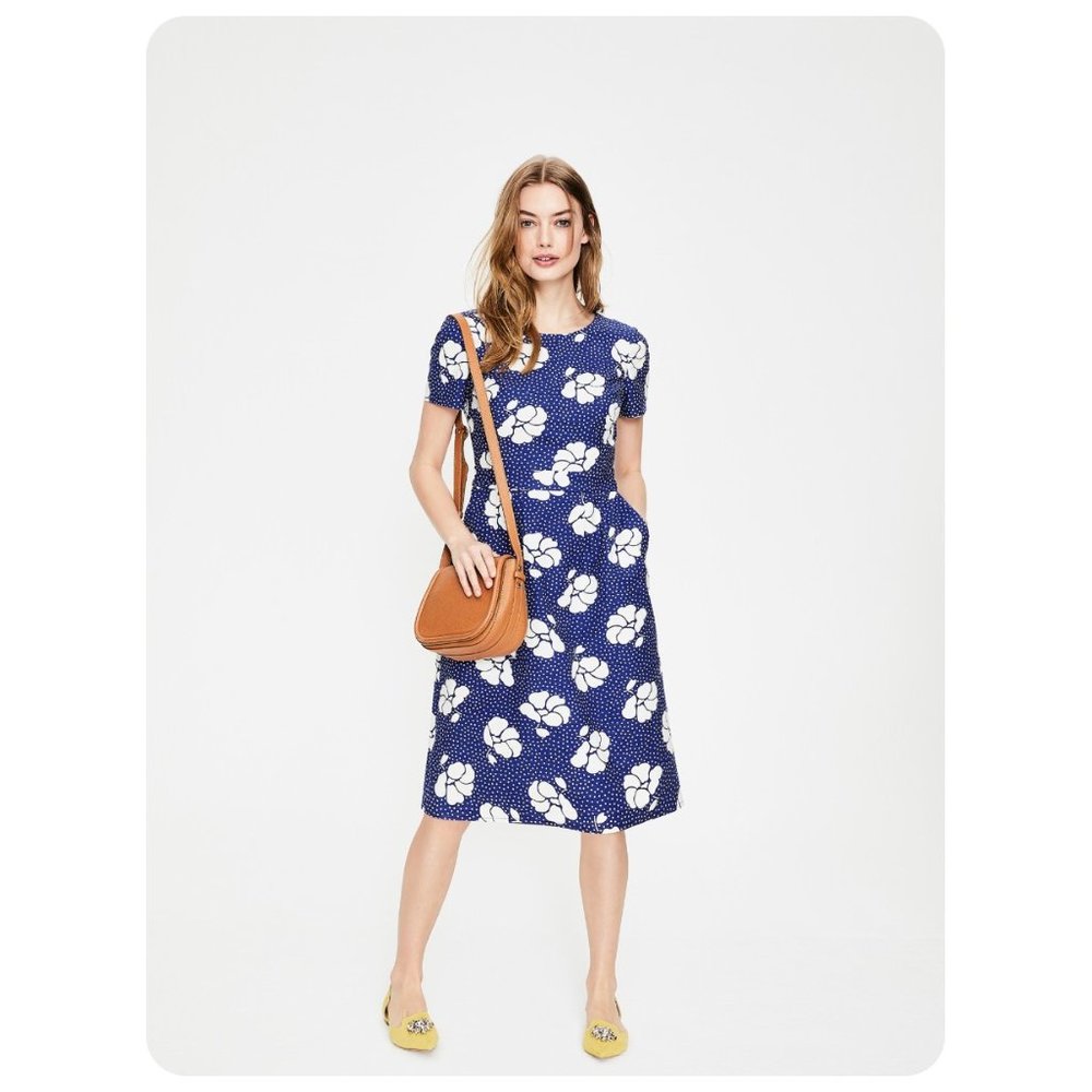 Boden Blue Sierra Floral Textured Dress sz US Petite 6P